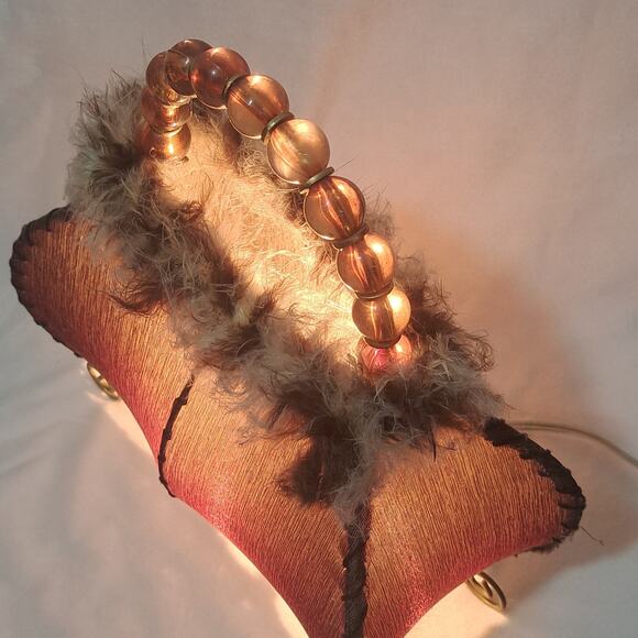 Vintage Purse Shaped Lamp Light Mauve w/ Feather Trim Night Light 11"x11.5" - Picture 3 of 11